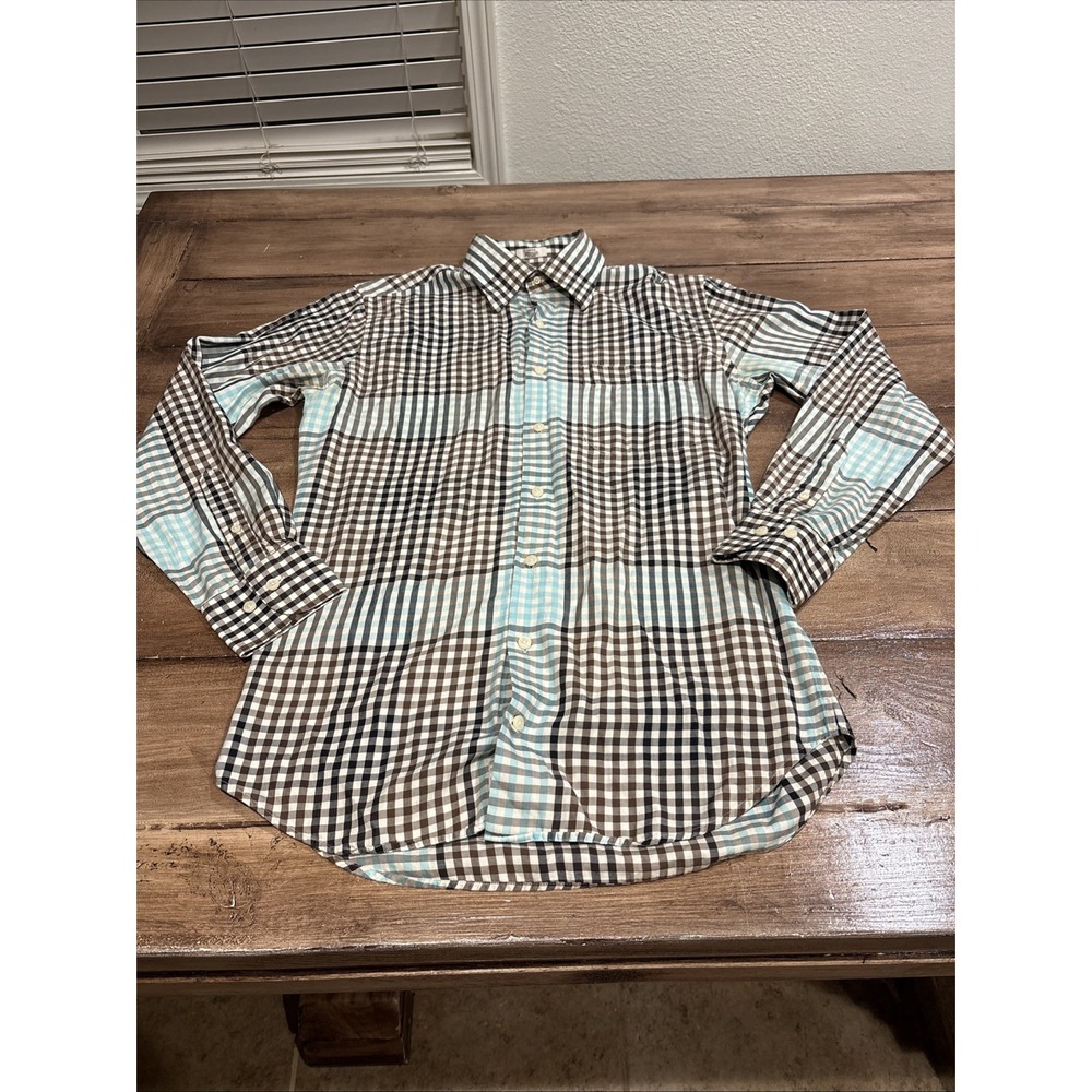 Peter Millar Shirt Mens Small Blue Plaid Button Up Long Sleeve Preppy Pocket